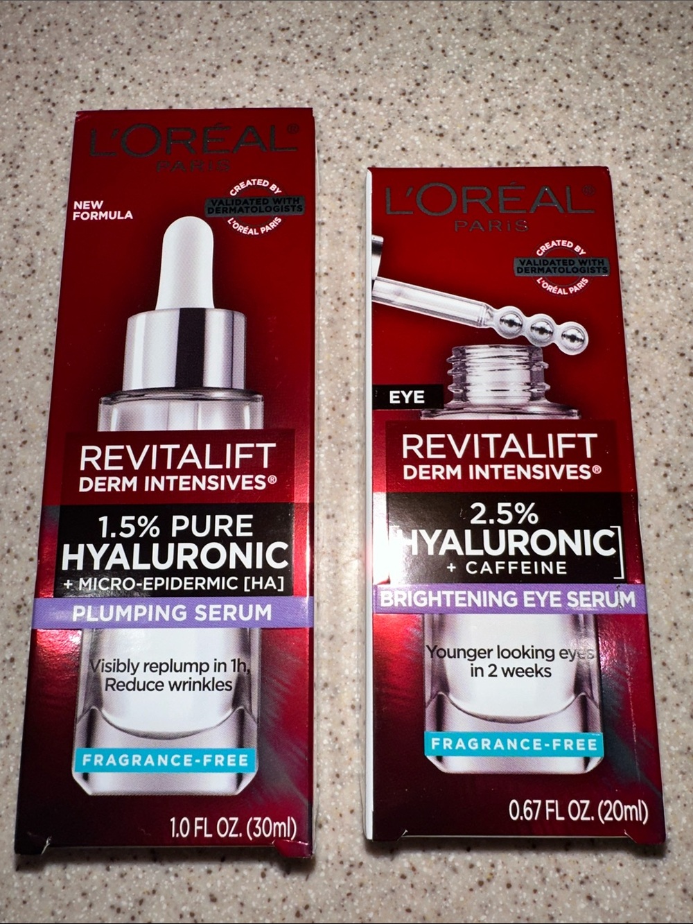 NWT L’Oréal Revitalift Derm Intensives Hyaluronic Plumping & Eye Serums